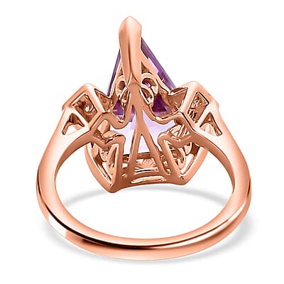 Rose De France Amethyst, Moissanite Ring in Vermeil RG Over Sterling Silver, Statement Rings For Women 5.75 ctw (Size 10.0)