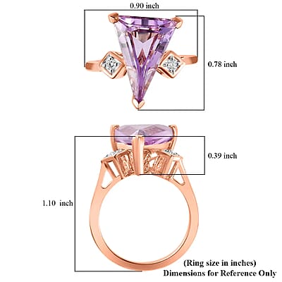 Rose De France Amethyst, Moissanite Ring in Vermeil RG Over Sterling Silver, Statement Rings For Women 5.75 ctw (Size 10.0)