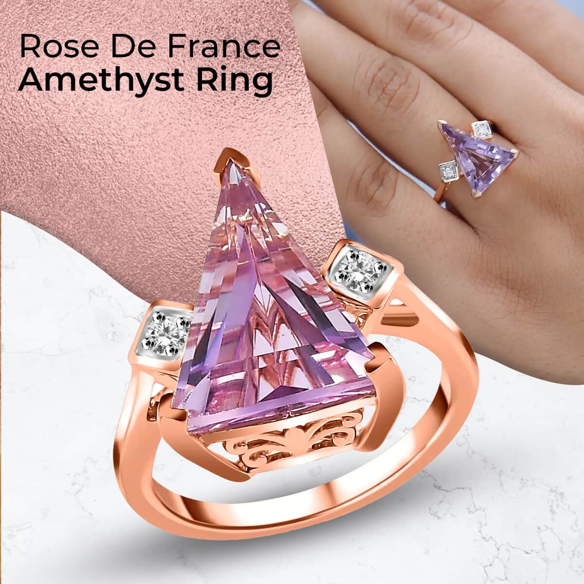 Rose De France Amethyst, Moissanite Ring in Vermeil RG Over Sterling Silver, Statement Rings For Women (Size 7.0) 5.75 ctw image number 1