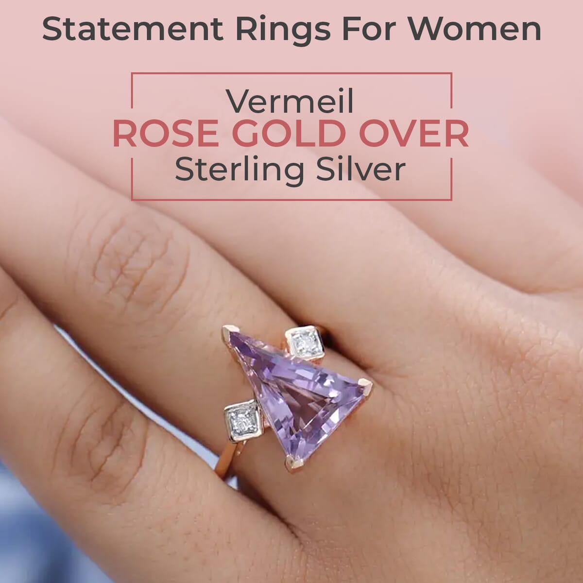 Rose De France Amethyst, Moissanite Ring in Vermeil RG Over Sterling Silver, Statement Rings For Women 5.75 ctw image number 2