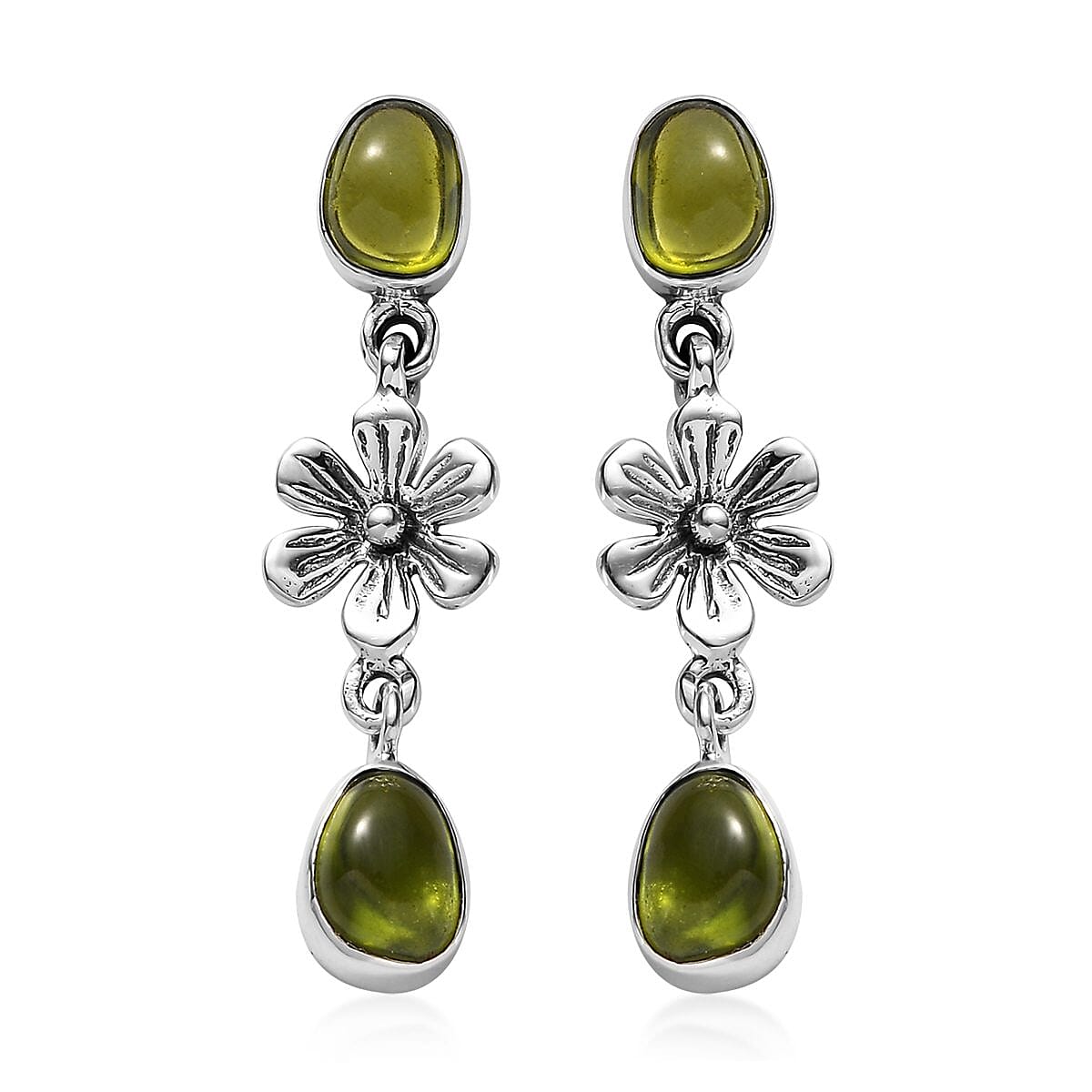 Artisan Crafted Italian Natural Vesuvianite Dangle Earrings in Sterling Silver 4.40 ctw