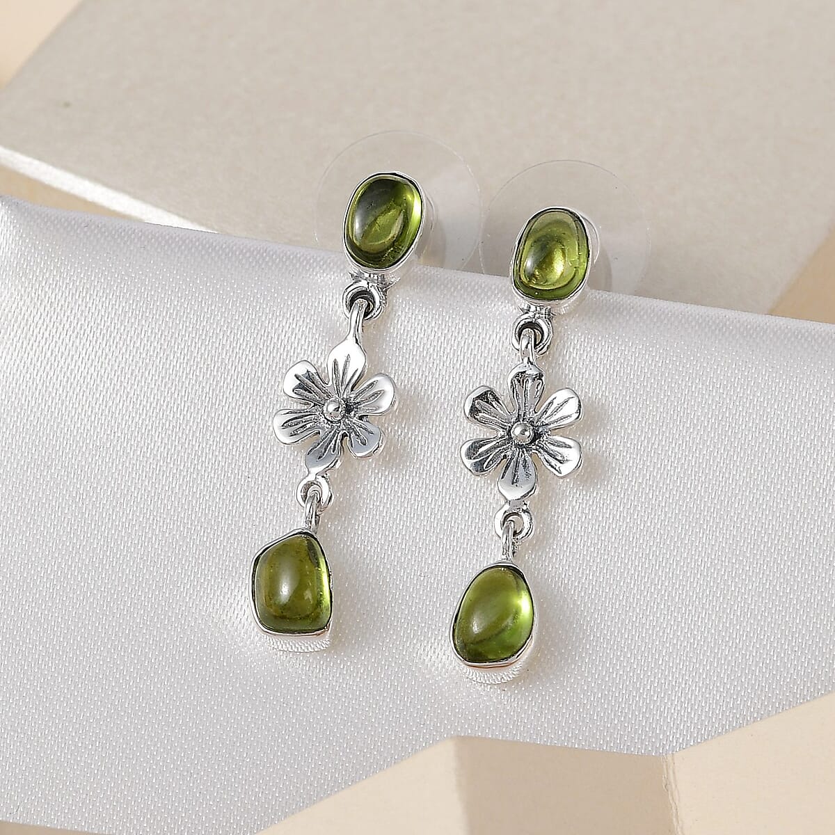 Artisan Crafted Italian Natural Vesuvianite Dangle Earrings in Sterling Silver 4.40 ctw image number 1