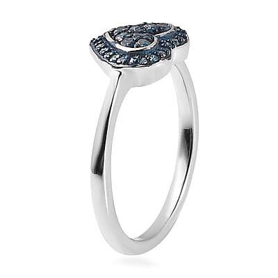 Blue Diamond Heart Ring in Rhodium and Platinum Over Sterling Silver (Size 10.0) 0.25 ctw