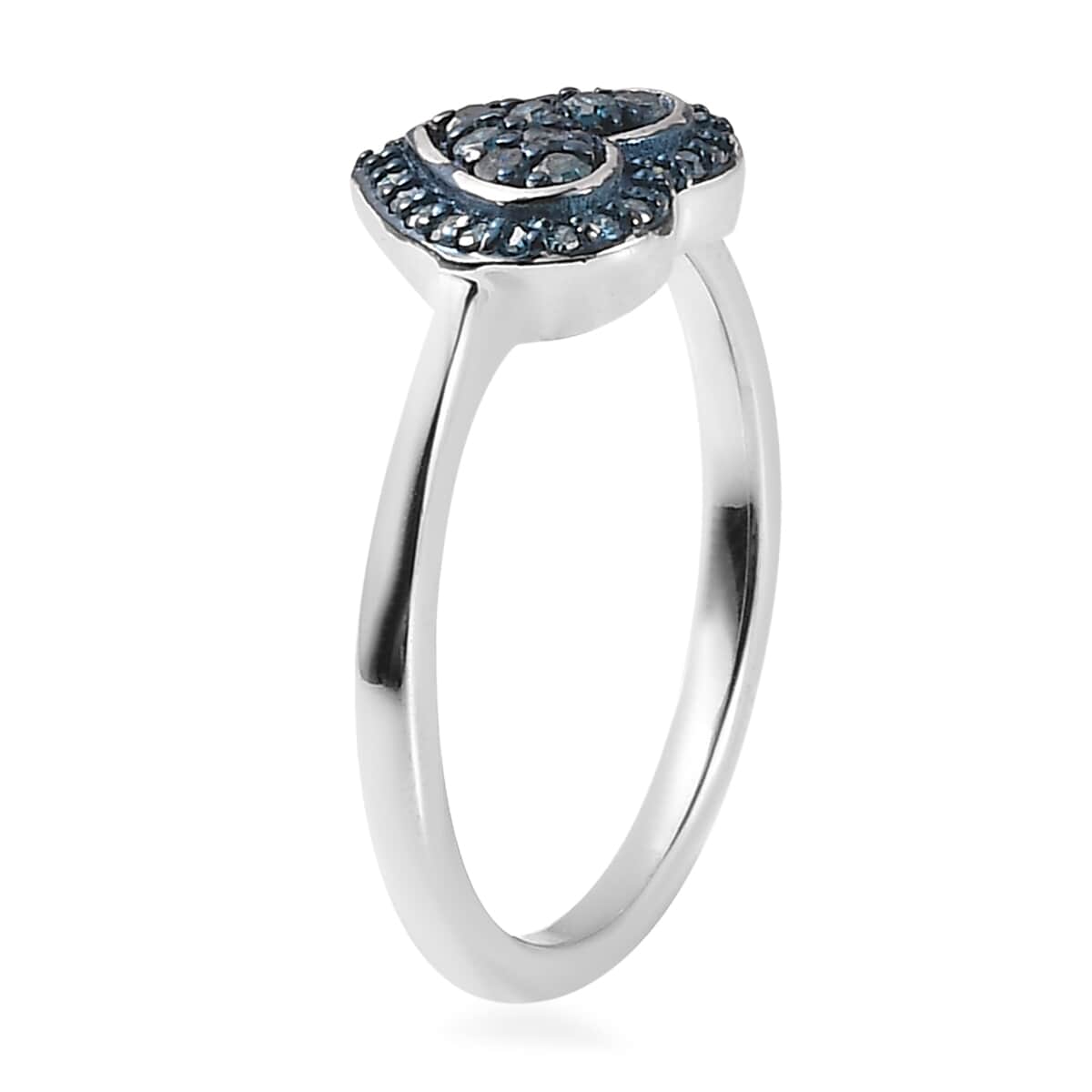 Blue Diamond Heart Ring in Rhodium and Platinum Over Sterling Silver (Size 10.0) 0.25 ctw image number 3