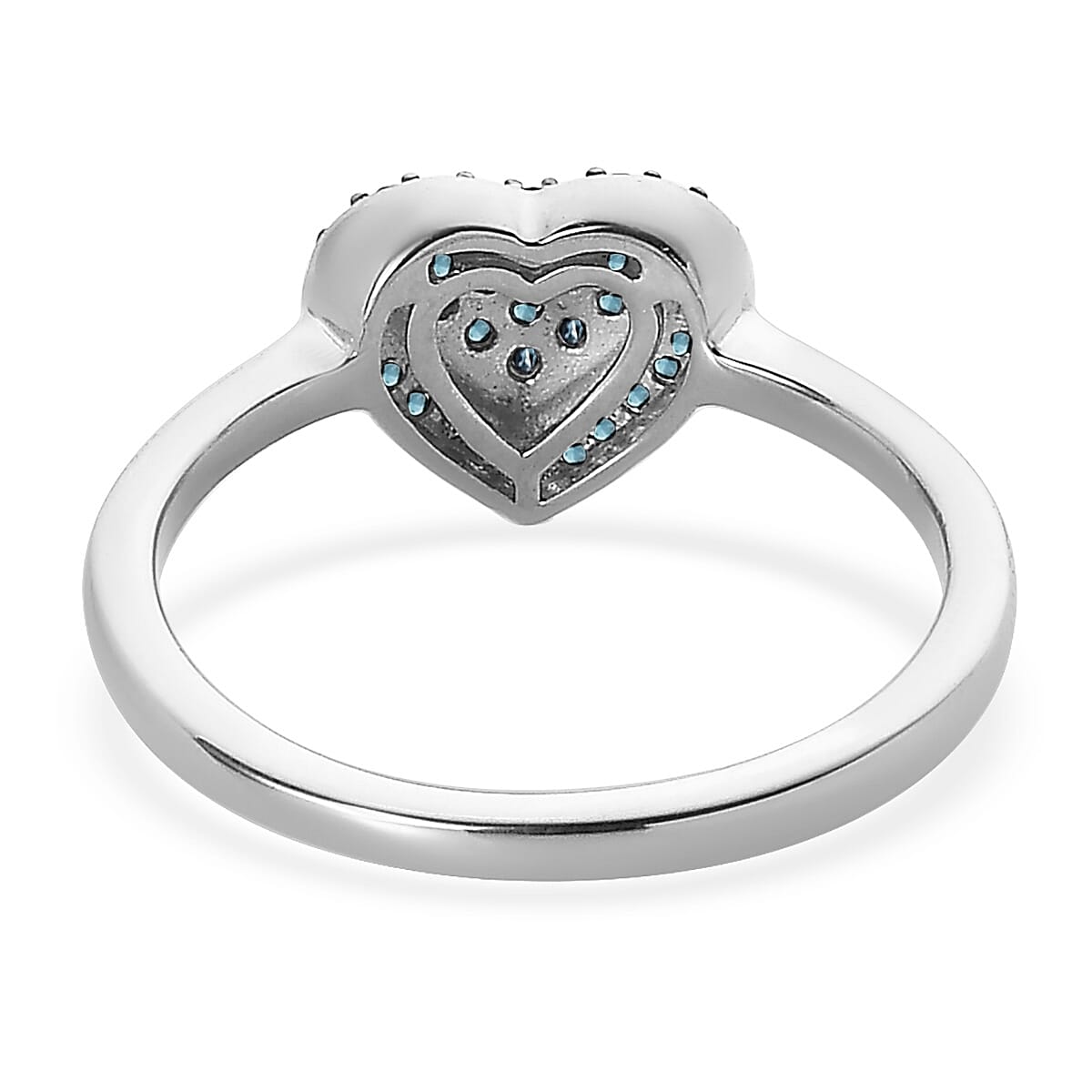 Blue Diamond Heart Ring in Rhodium and Platinum Over Sterling Silver (Size 10.0) 0.25 ctw