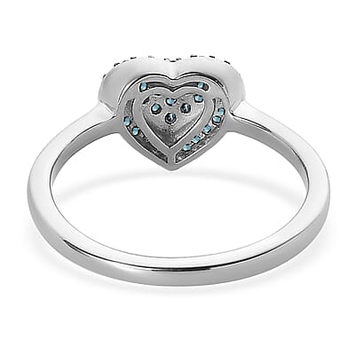 Blue Diamond Heart Ring in Rhodium and Platinum Over Sterling Silver (Size 10.0) 0.25 ctw