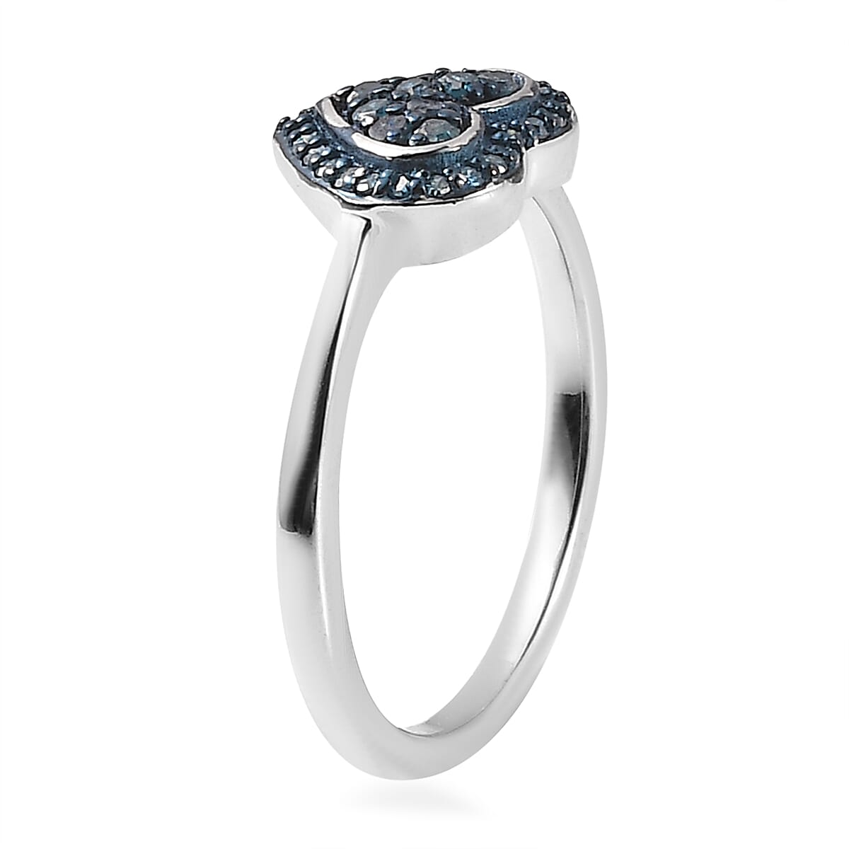 Blue Diamond Heart Ring in Rhodium and Platinum Over Sterling Silver (Size 8.0) 0.25 ctw image number 3