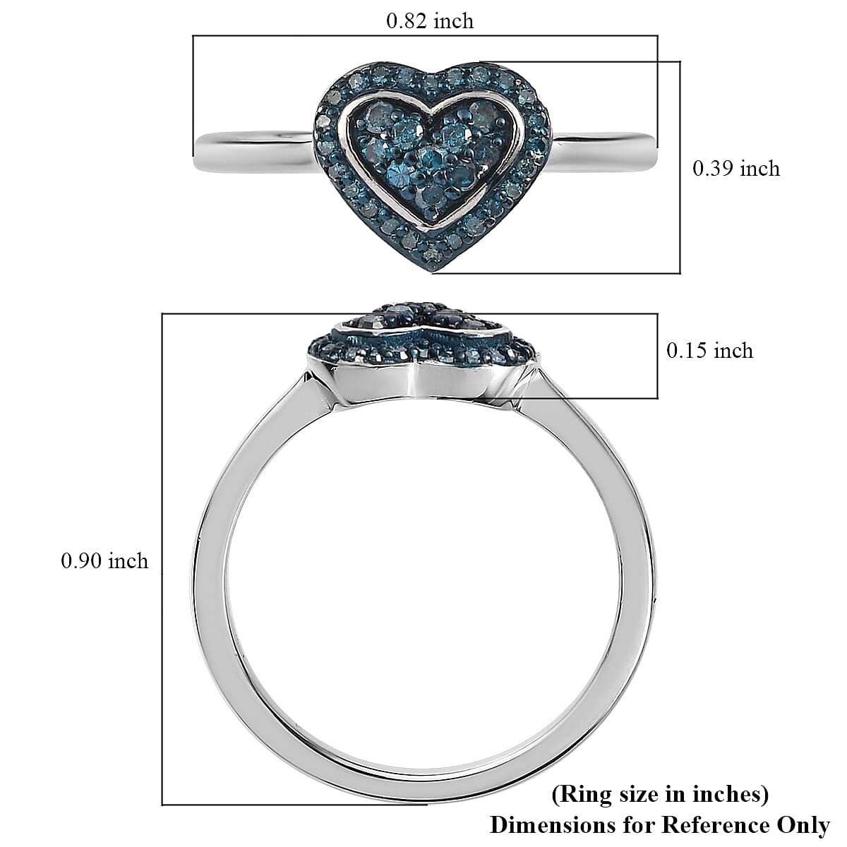 Blue Diamond Heart Ring in Rhodium and Platinum Over Sterling Silver (Size 8.0) 0.25 ctw image number 5