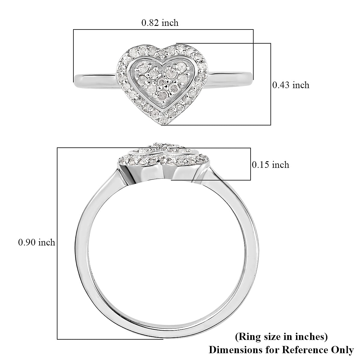 Diamond Heart Ring in Platinum Over Sterling Silver (Size 6.0) 0.25 ctw image number 5