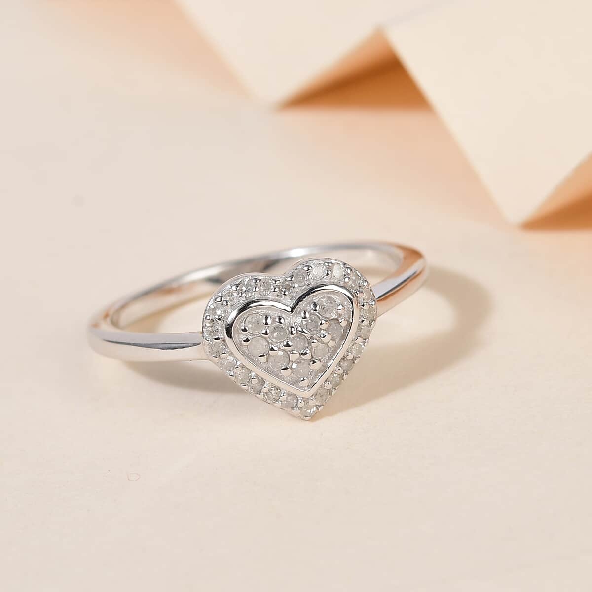 Diamond Heart Ring in Platinum Over Sterling Silver (Size 7.0) 0.25 ctw image number 1