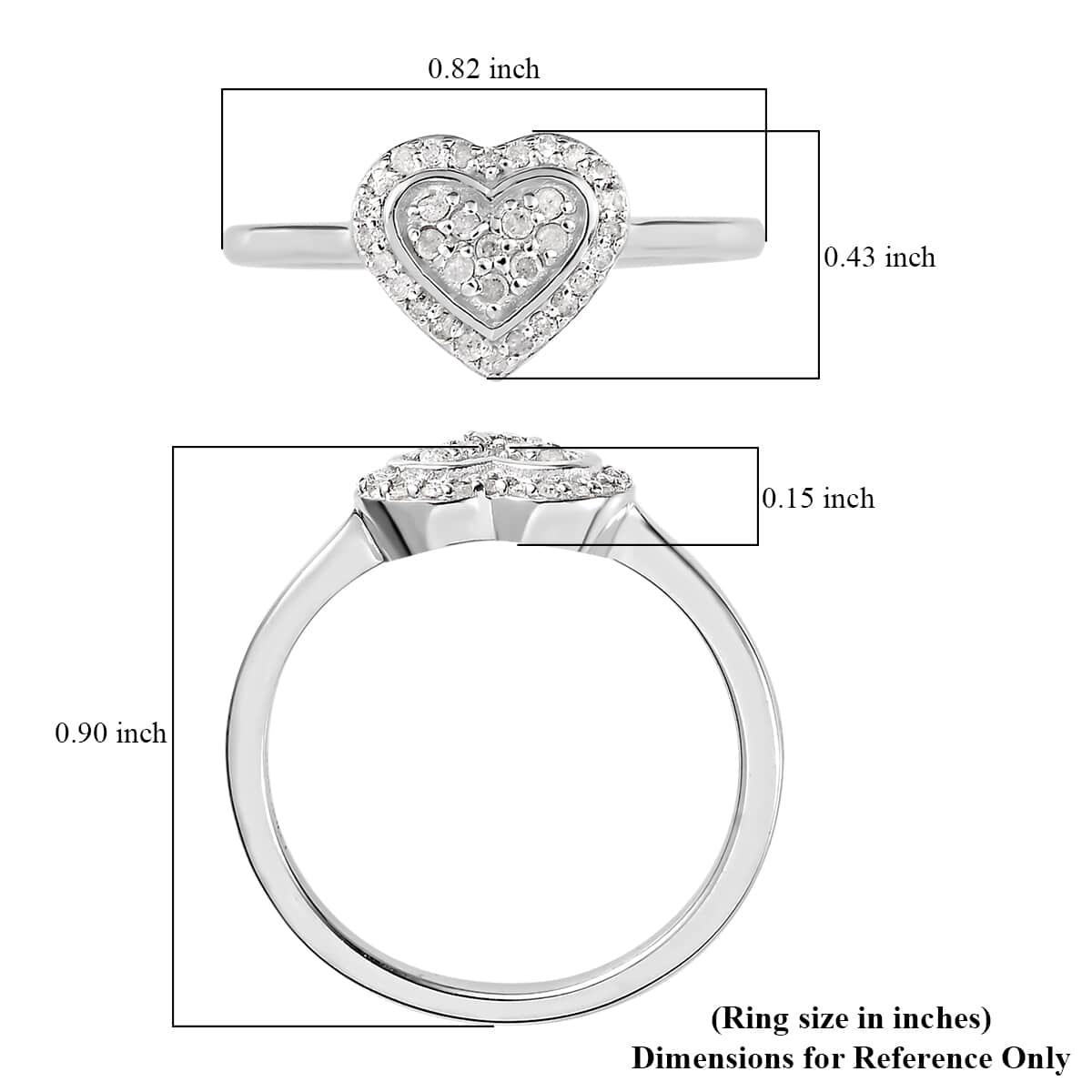Diamond Heart Ring in Platinum Over Sterling Silver (Size 7.0) 0.25 ctw image number 5
