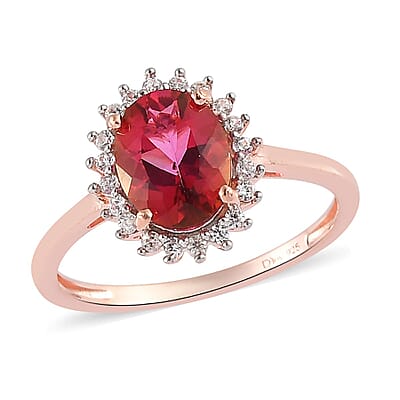 Brazilian Pink Petalite and White Zircon Sunburst Ring in Vermeil Rose Gold Over Sterling Silver (Size 10.0) 1.65 ctw