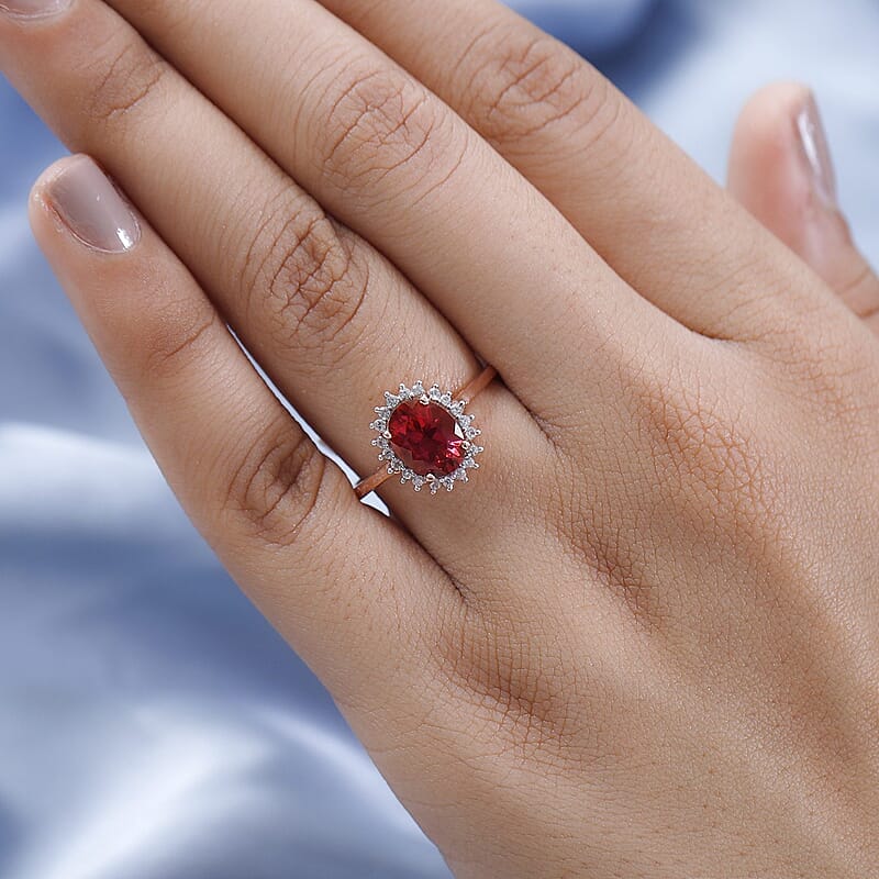 Brazilian Pink Petalite and White Zircon Sunburst Ring in Vermeil Rose Gold Over Sterling Silver (Size 10.0) 1.65 ctw