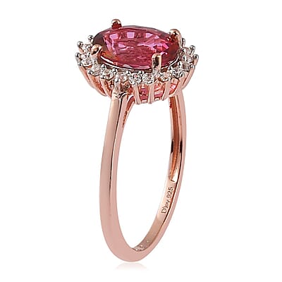 Brazilian Pink Petalite and White Zircon Sunburst Ring in Vermeil Rose Gold Over Sterling Silver (Size 10.0) 1.65 ctw