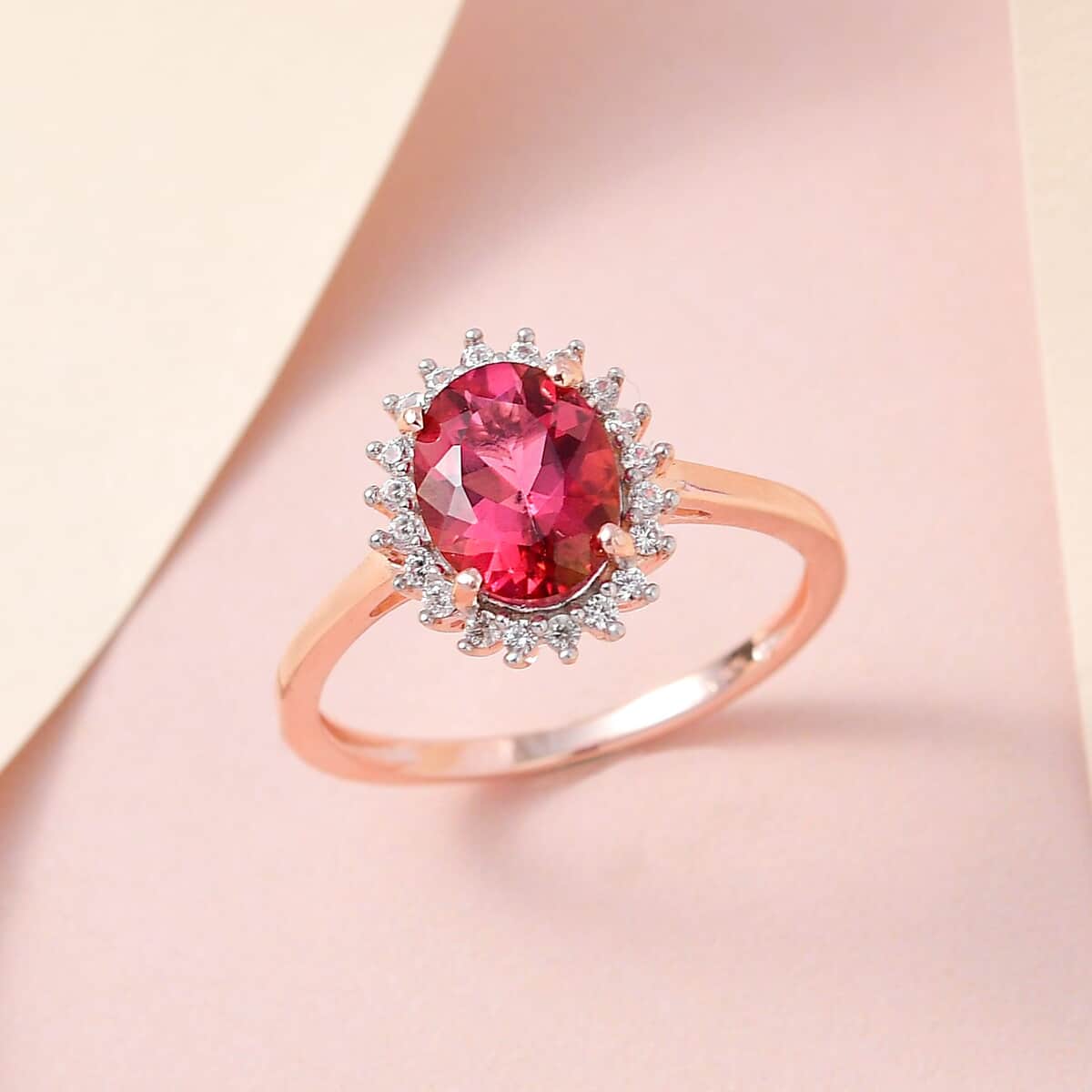Brazilian Pink Petalite and White Zircon Sunburst Ring in Vermeil Rose Gold Over Sterling Silver (Size 7.0) 1.65 ctw image number 1