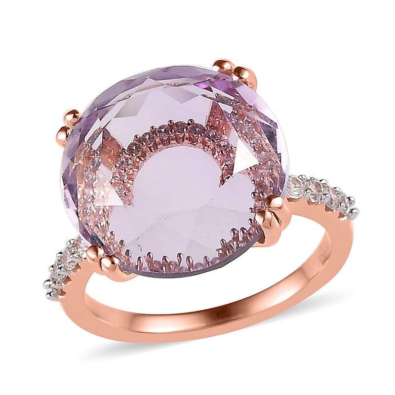 Rose De France Amethyst and White Zircon Ring in Vermeil Rose Gold Over Sterling Silver (Size 10.0) 13.40 ctw