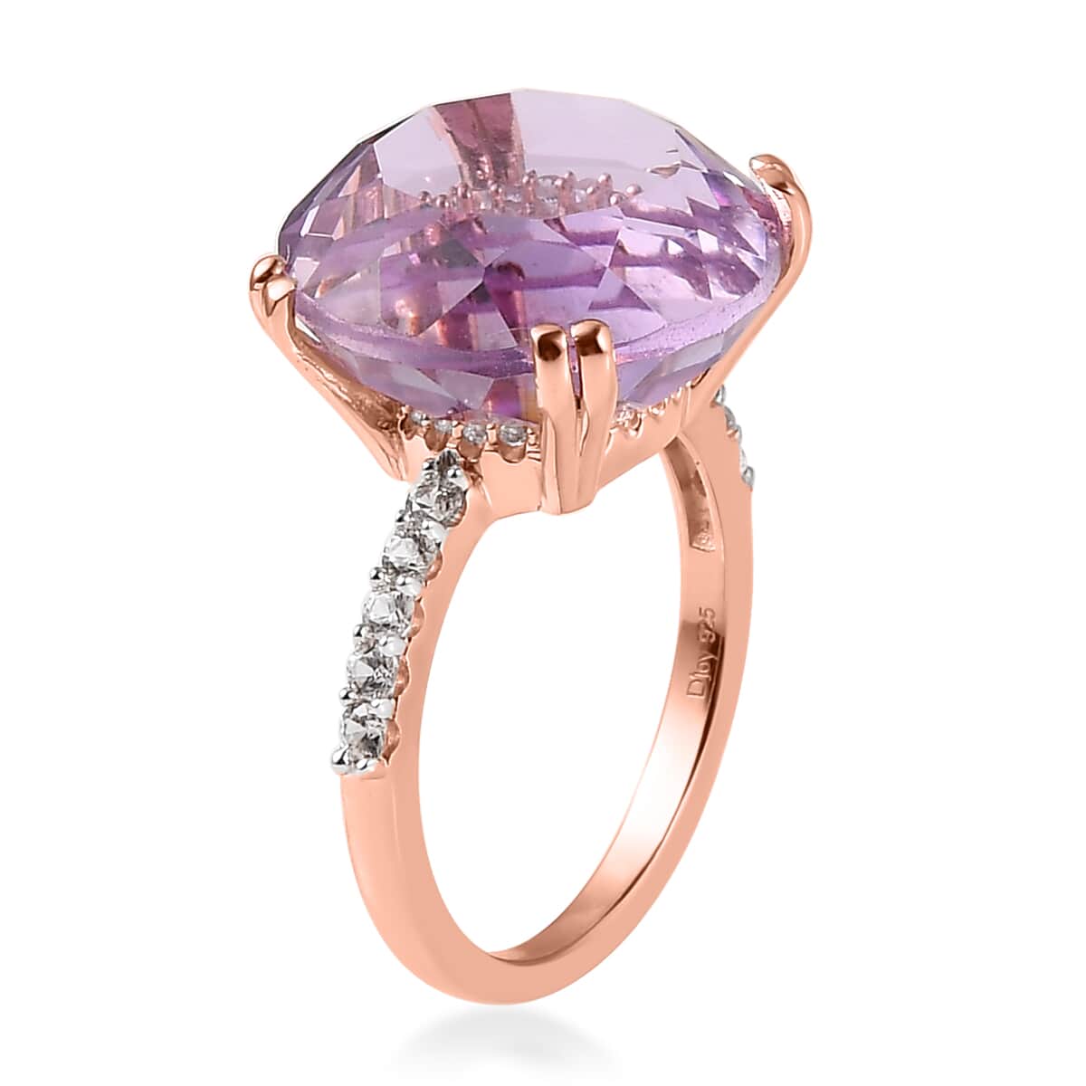 Rose De France Amethyst, Natural White Zircon Ring in Vermeil Rose Gold Over Sterling Silver (Size 10.0) 13.40 ctw image number 3