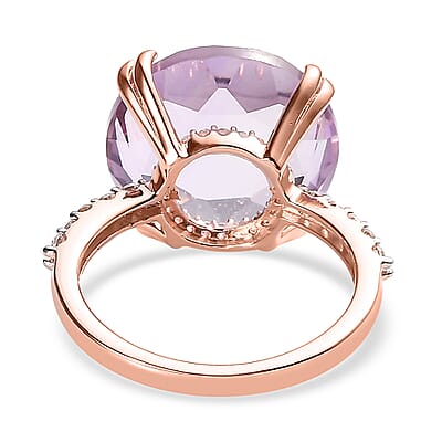 Rose De France Amethyst and White Zircon Ring in Vermeil Rose Gold Over Sterling Silver (Size 10.0) 13.40 ctw