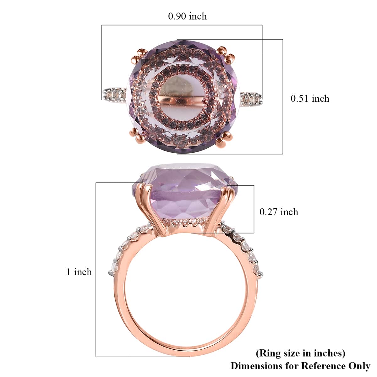 Rose De France Amethyst, Natural White Zircon Ring in Vermeil Rose Gold Over Sterling Silver (Size 10.0) 13.40 ctw image number 5