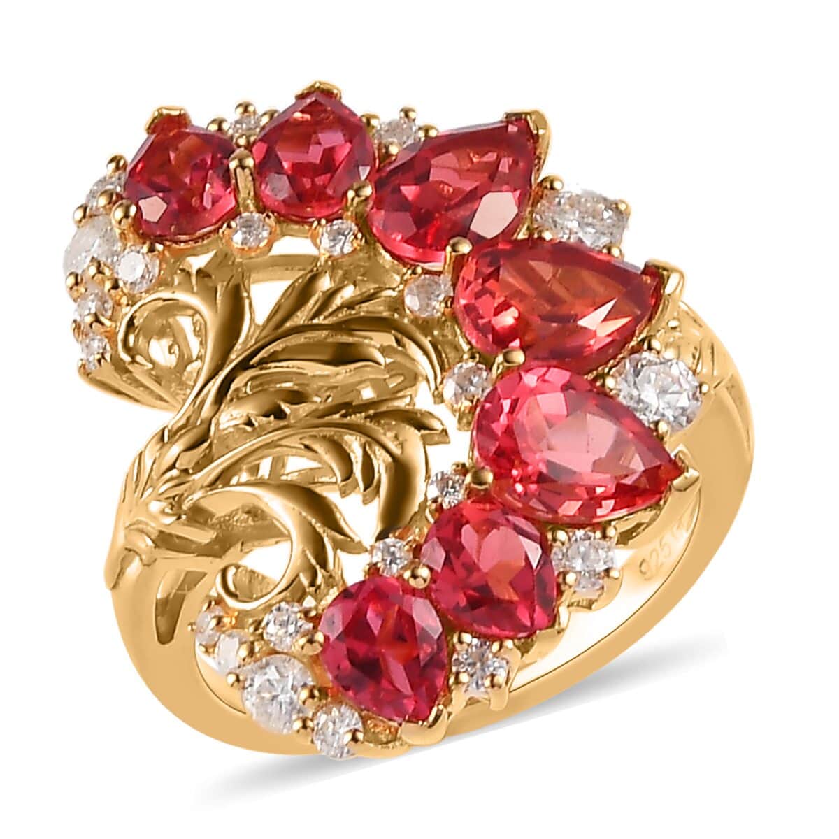 GP Italian Garden Collection Lab Created Padparadscha Sapphire and Multi Gemstone Ring in Vermeil Yellow Gold Over Sterling Silver (Size 7.0) 6.00 ctw image number 0