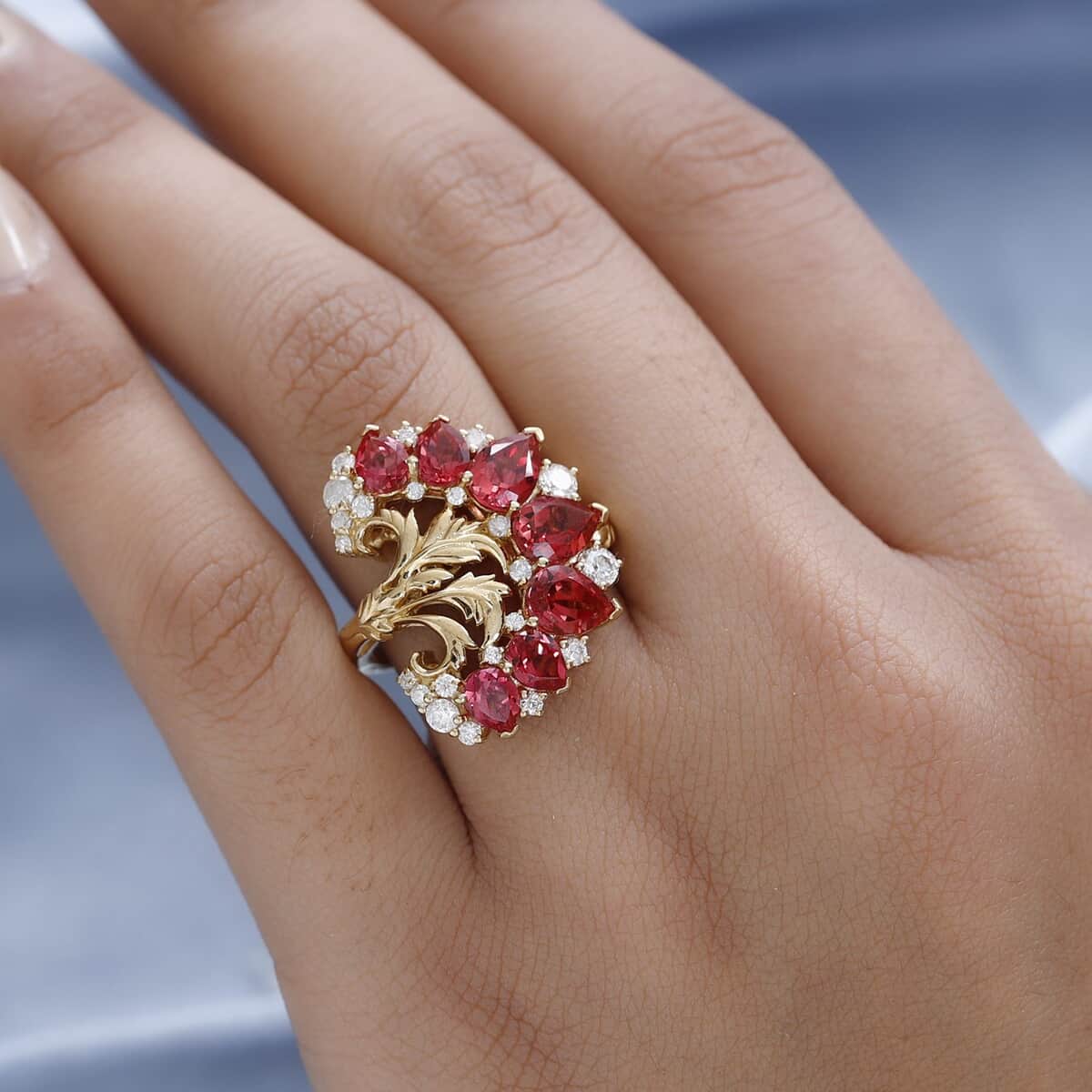 GP Italian Garden Collection Lab Created Padparadscha Sapphire and Multi Gemstone Ring in Vermeil Yellow Gold Over Sterling Silver (Size 7.0) 6.00 ctw image number 2