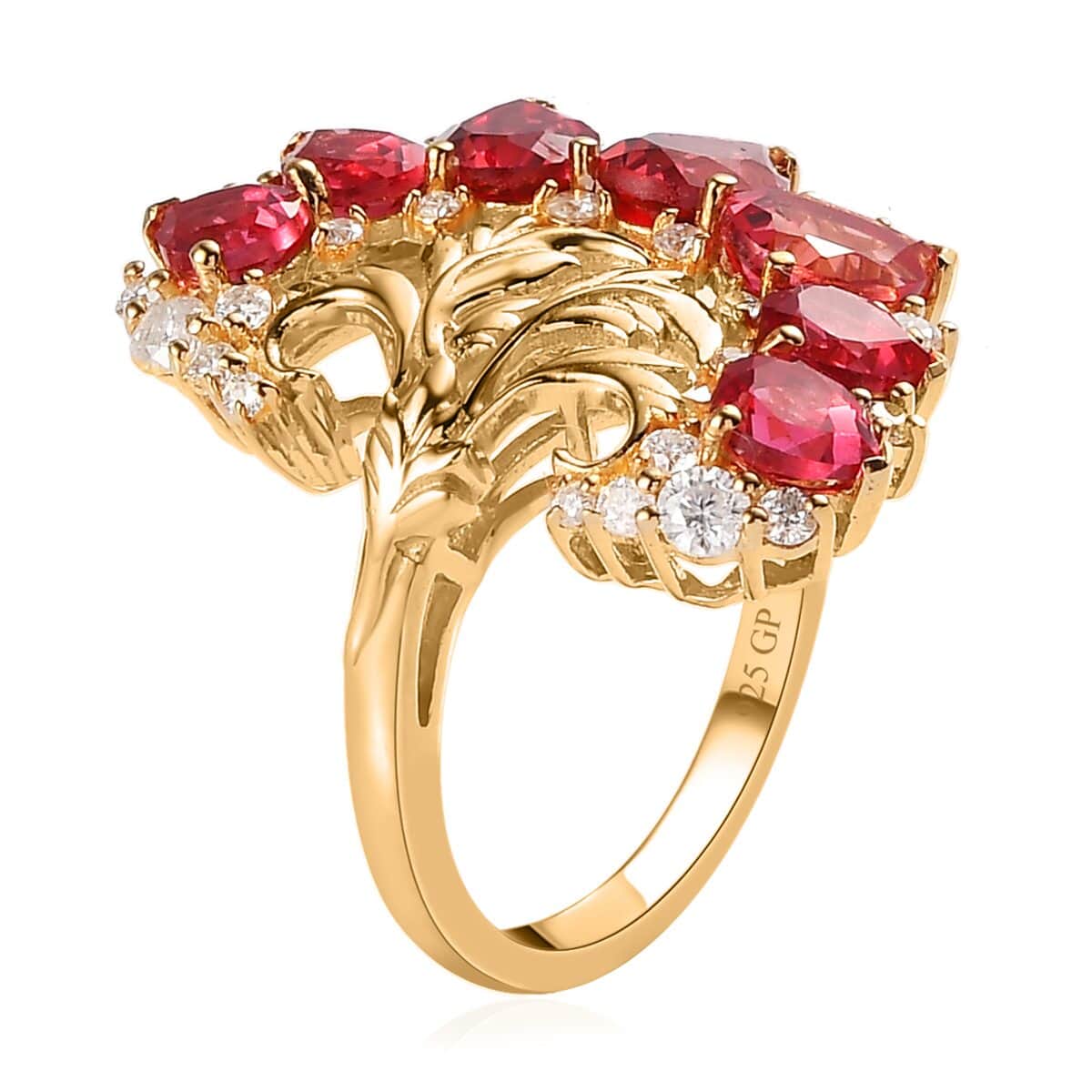GP Italian Garden Collection Lab Created Padparadscha Sapphire and Multi Gemstone Ring in Vermeil Yellow Gold Over Sterling Silver (Size 7.0) 6.00 ctw image number 3