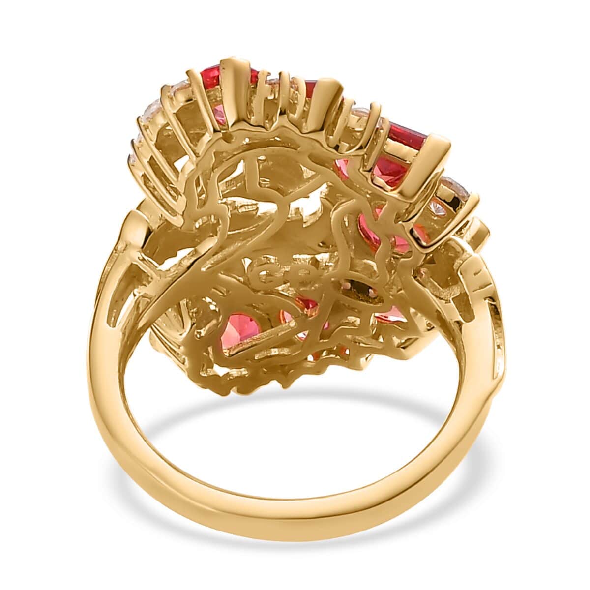 GP Italian Garden Collection Lab Created Padparadscha Sapphire and Multi Gemstone Ring in Vermeil Yellow Gold Over Sterling Silver (Size 7.0) 6.00 ctw image number 4