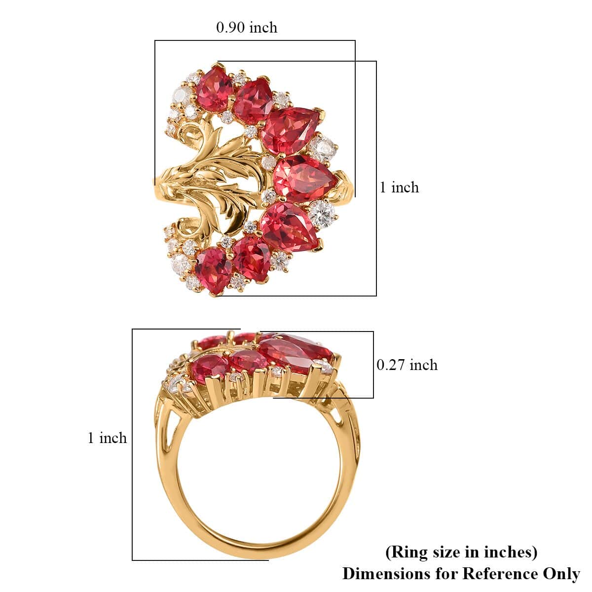 GP Italian Garden Collection Lab Created Padparadscha Sapphire and Multi Gemstone Ring in Vermeil Yellow Gold Over Sterling Silver (Size 7.0) 6.00 ctw image number 5