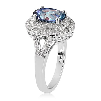 Brazilian Blue Petalite and White Zircon Double Halo Ring in Platinum Over Sterling Silver (Size 10.0) 2.85 ctw