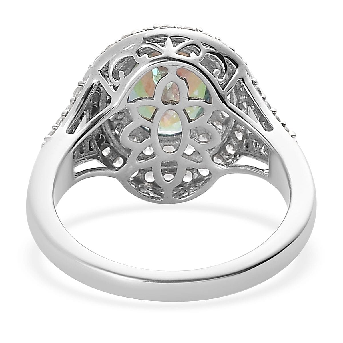 Brazilian Blue Petalite and White Zircon Double Halo Ring in Platinum Over Sterling Silver (Size 10.0) 2.85 ctw