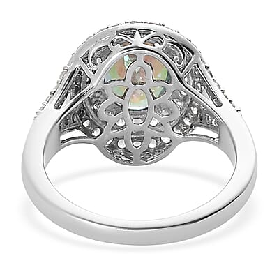 Brazilian Blue Petalite and White Zircon Double Halo Ring in Platinum Over Sterling Silver (Size 10.0) 2.85 ctw