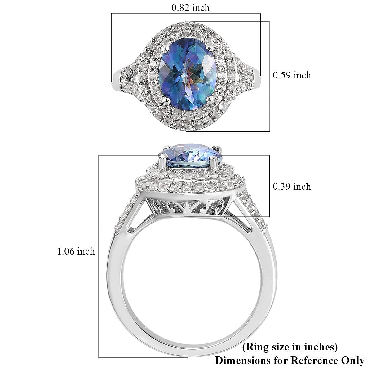 Brazilian Blue Petalite and White Zircon Double Halo Ring in Platinum Over Sterling Silver (Size 10.0) 2.85 ctw