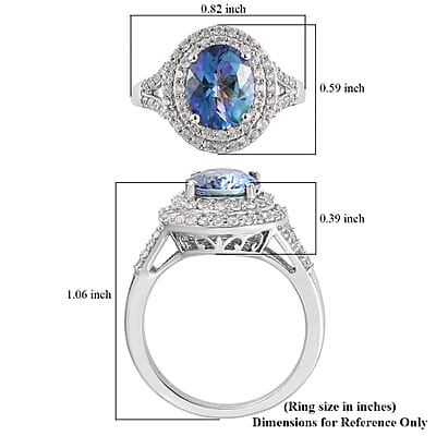 Brazilian Blue Petalite and White Zircon Double Halo Ring in Platinum Over Sterling Silver (Size 10.0) 2.85 ctw