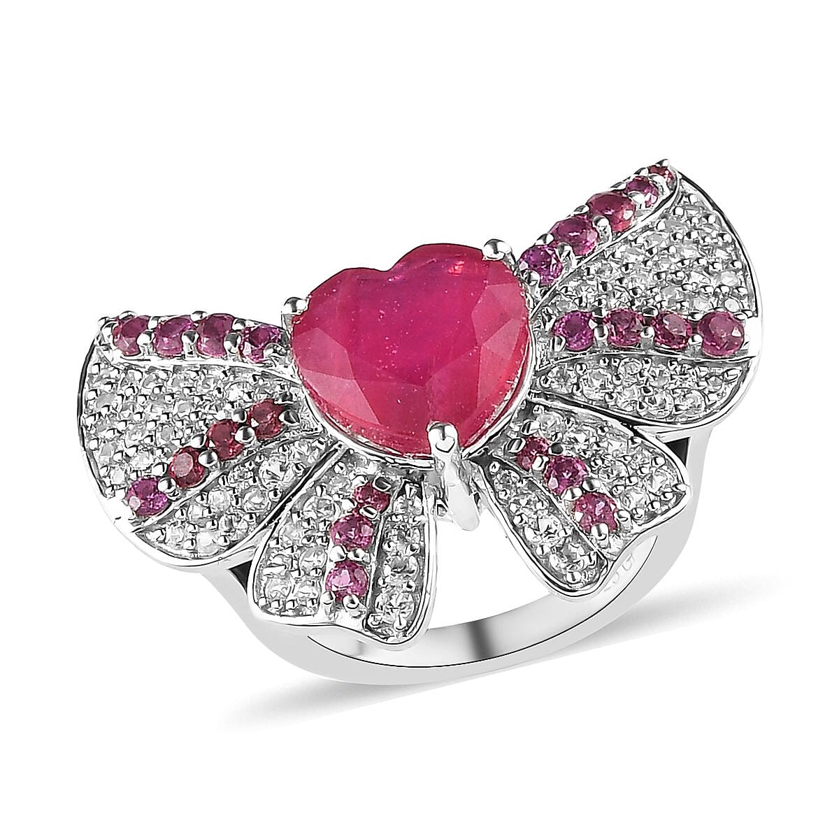 GP AMORE Collection AAA Niassa Ruby (FF) and Multi Gemstone Ring in Platinum Over Sterling Silver 7.25 ctw image number 0