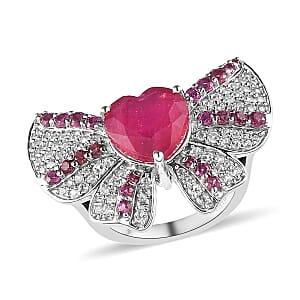 GP Amore Collection AAA Niassa Ruby (FF) and Multi Gemstone Ring in Platinum Over Sterling Silver (Size 10.0) 7.25 ctw