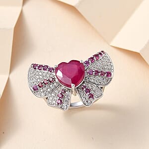 GP Amore Collection AAA Niassa Ruby (FF) and Multi Gemstone Ring in Platinum Over Sterling Silver (Size 10.0) 7.25 ctw
