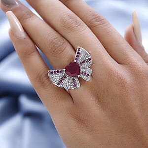 GP Amore Collection AAA Niassa Ruby (FF) and Multi Gemstone Ring in Platinum Over Sterling Silver (Size 10.0) 7.25 ctw