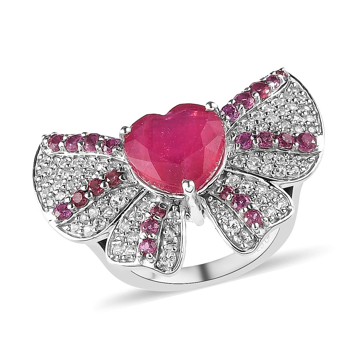 GP Amore Collection AAA Niassa Ruby (FF) and Multi Gemstone Ring in Platinum Over Sterling Silver (Size 8.0) 7.25 ctw image number 0