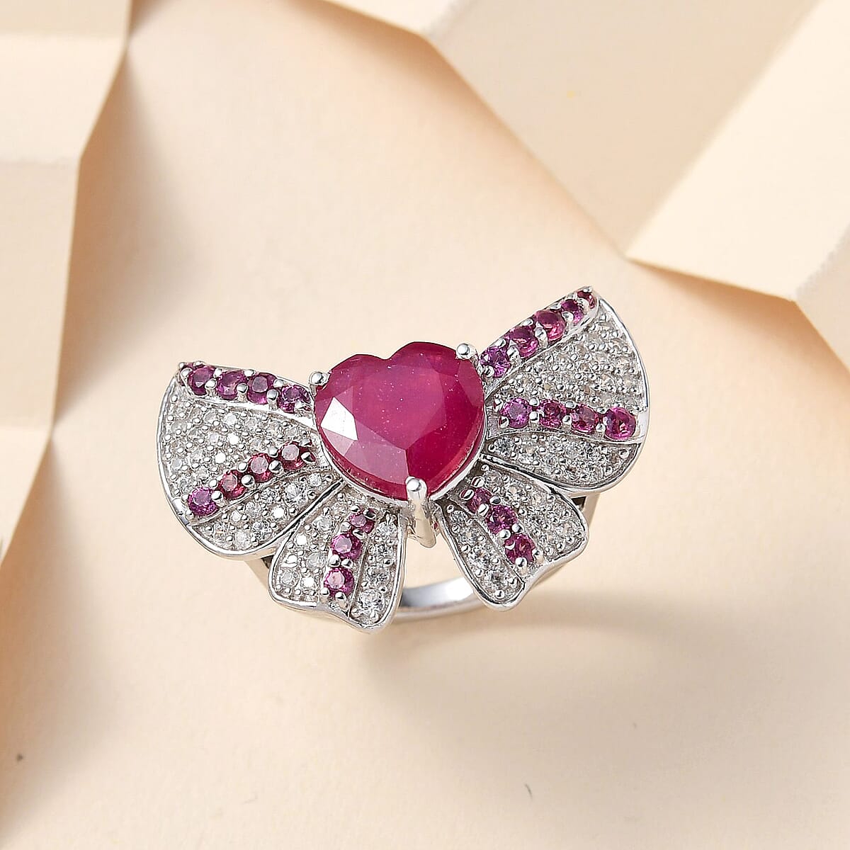 GP Amore Collection AAA Niassa Ruby (FF) and Multi Gemstone Ring in Platinum Over Sterling Silver (Size 8.0) 7.25 ctw image number 1
