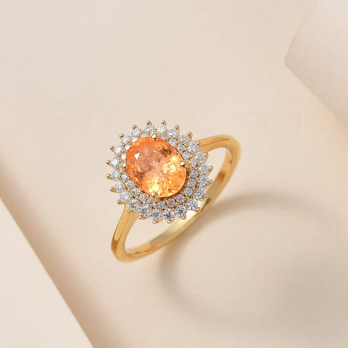 Premium Viceroy Spessartine Garnet and Moissanite Sunburst Ring in Vermeil Yellow Gold Over Sterling Silver 2.10 ctw image number 1
