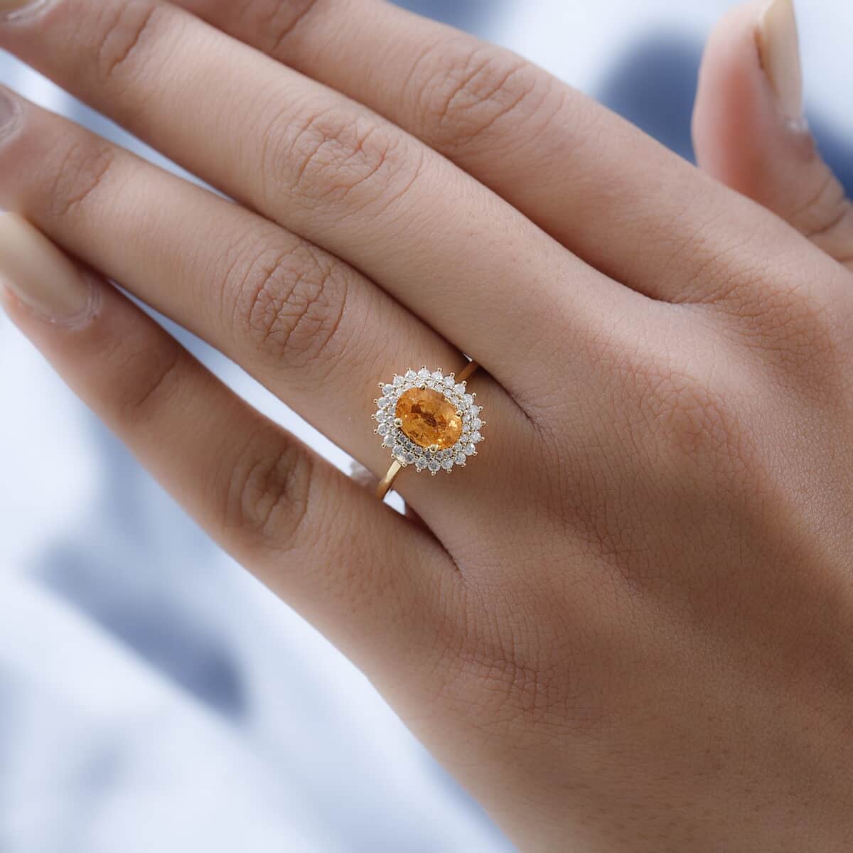 Premium Viceroy Spessartine Garnet and Moissanite Sunburst Ring in Vermeil Yellow Gold Over Sterling Silver 2.10 ctw image number 2