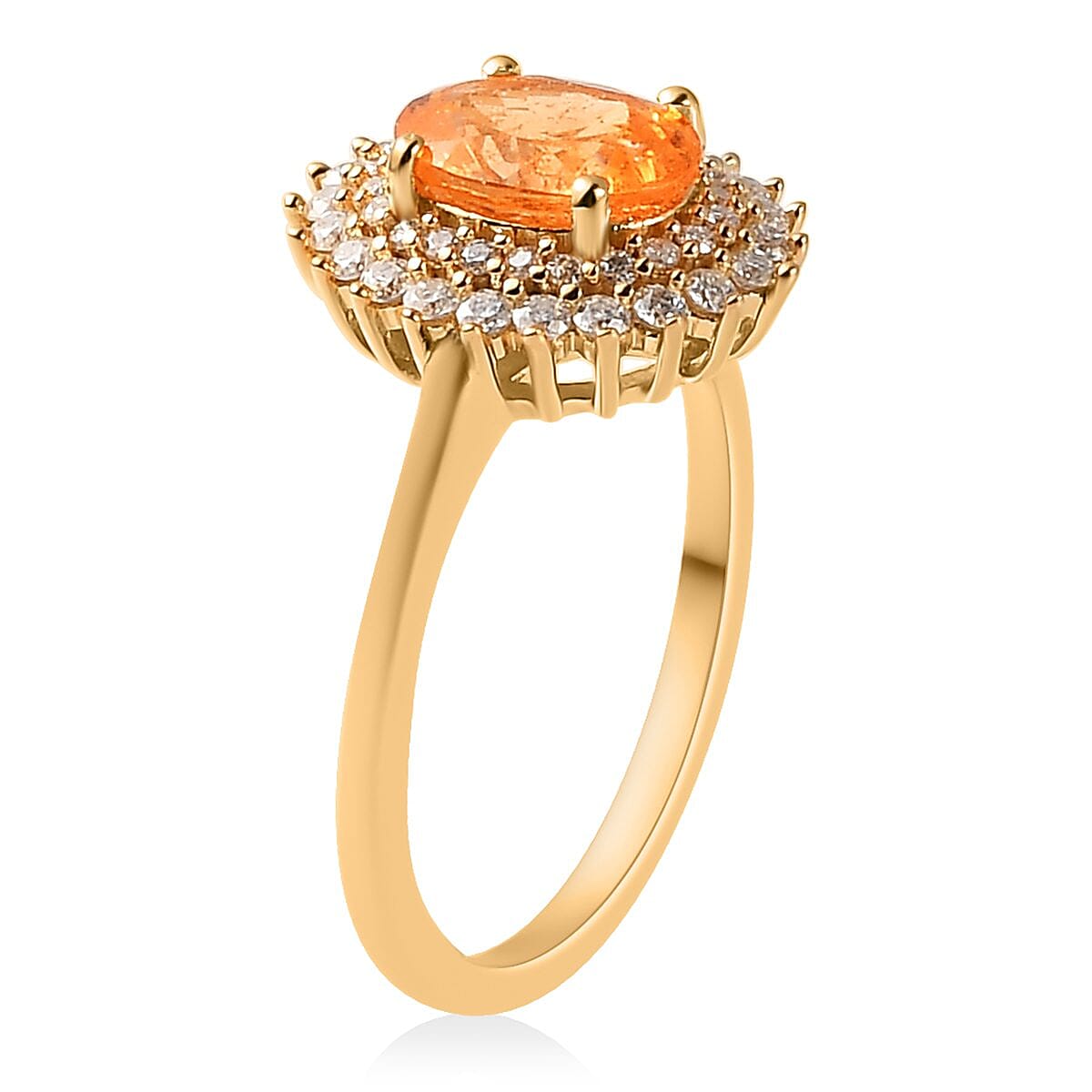 Premium Viceroy Spessartine Garnet and Moissanite Sunburst Ring in Vermeil Yellow Gold Over Sterling Silver (Size 10.0) 2.10 ctw