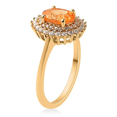 Premium Viceroy Spessartine Garnet and Moissanite Sunburst Ring in Vermeil Yellow Gold Over Sterling Silver (Size 10.0) 2.10 ctw