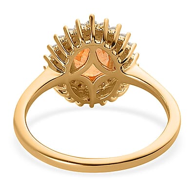 Premium Viceroy Spessartine Garnet and Moissanite Sunburst Ring in Vermeil Yellow Gold Over Sterling Silver (Size 10.0) 2.10 ctw