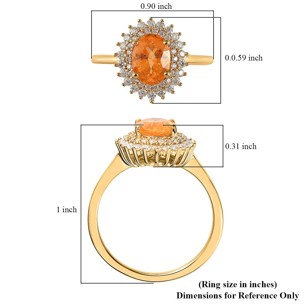 Premium Viceroy Spessartine Garnet and Moissanite Sunburst Ring in Vermeil Yellow Gold Over Sterling Silver (Size 10.0) 2.10 ctw