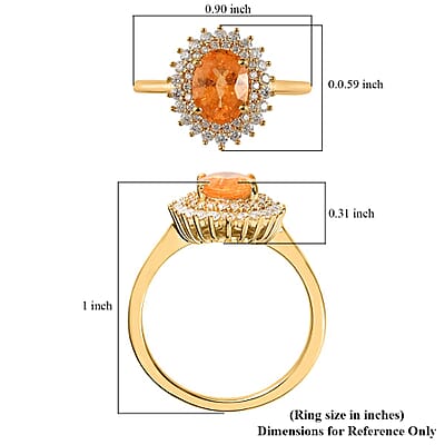 Premium Viceroy Spessartine Garnet and Moissanite Sunburst Ring in Vermeil Yellow Gold Over Sterling Silver (Size 10.0) 2.10 ctw