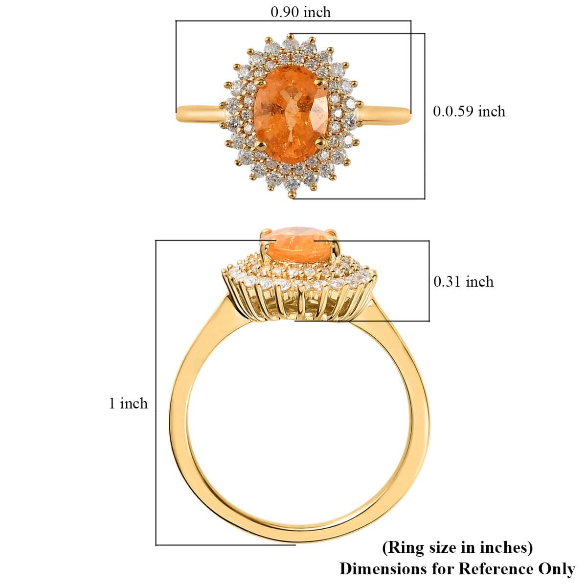 Premium Viceroy Spessartine Garnet and Moissanite Sunburst Ring in Vermeil Yellow Gold Over Sterling Silver (Size 10.0) 2.10 ctw image number 5