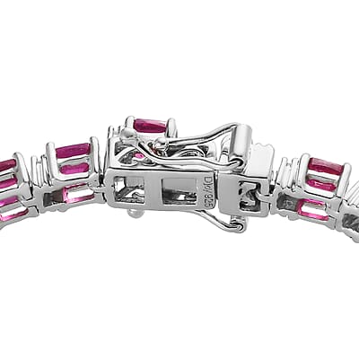 Asscher Cut Niassa Ruby (FF) and White Zircon Tennis Bracelet in Platinum Over Sterling Silver (7.25 In) 16.65 ctw