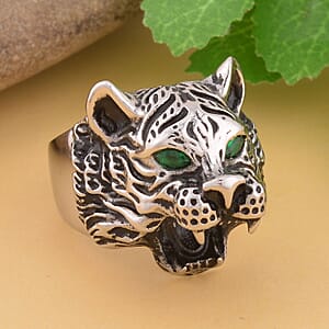 Neon Green Austrian Crystal Tiger Head Bottle Opener Ring in Stainless Steel (Size 9.0) | Tarnish-Free, Waterproof, Sweat Proof Jewelry