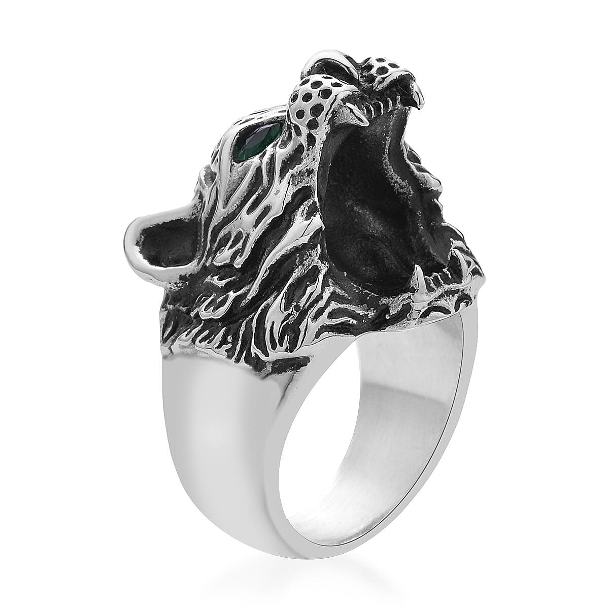 Neon Green Austrian Crystal Tiger Head Bottle Opener Ring in Stainless Steel (Size 9.0) | Tarnish-Free, Waterproof, Sweat Proof Jewelry image number 3